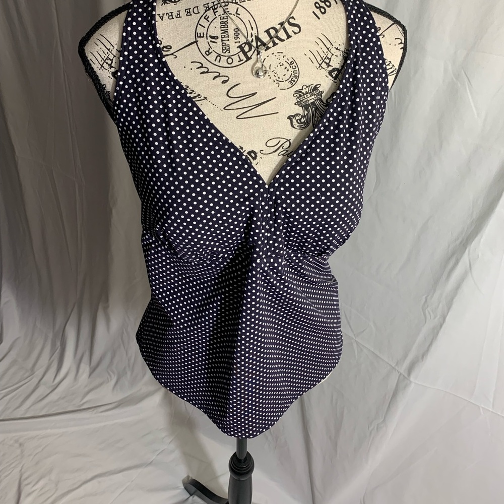 Lands' End Blue and White Ruched Tank Top Halter